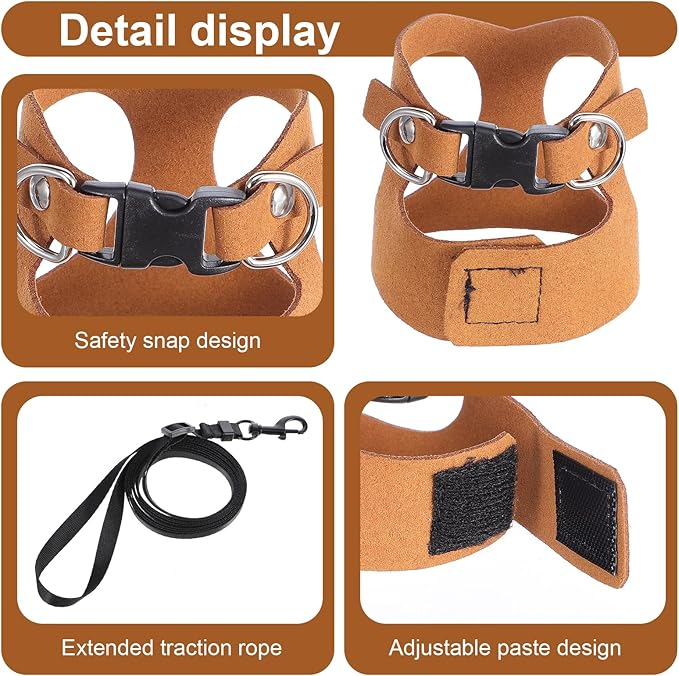 3 Pack Bearded Dragon Harness and Leash Set, Adjustable Nylon Bearded Dragon Accessories with 3 Sizes Vests, 6.56ft Lead for Reptile Training & Walking Accessories(Brown)
