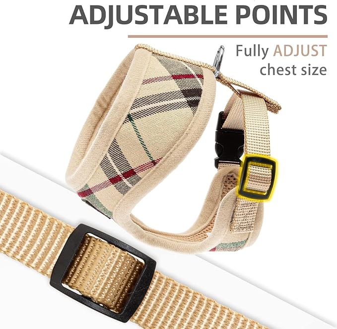 Pupteck Soft Mesh Dog Harness Sized and Leash Set Pet Puppy Cat Comfort Padded Vest No Pull Harnesses, Beige, Medium