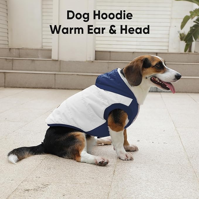Vecomfy Fleece Lining Extra Warm Dog Hoodie in Winter for Large Dogs Jacket Pet Coats with Hooded,Beige and Blue XXXL