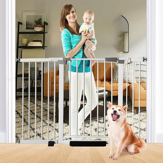 SHYUJAJIE 30 Inch Tall Cat Pet Gate Baby Gate Auto Close Dog Gates Adjustable 29.92""-57.48"" Wide Pressure Mounted Walk Through Swing Safety Pet Gates Child Gate (29.92""-57.48"" Wide), White