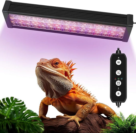UVA UVB Reptile Light,15Inch Full Spectrum LED Reptile UVB Lamp for Bearded Dragons,Turtles,Geckos,Chameleons,Lizards,Snakes,12000H Long Lifespan Adjustable Timer Calcium Absorption Lamp for Terrarium