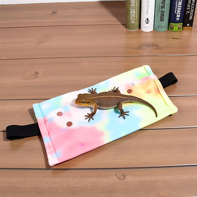 Reptile Sling Carrier with Adjustable Strap, Soft Warm Pouch for Bearded Dragon, Lizard, Leopard Gecko, Hamster, Small Animals, Iridescent