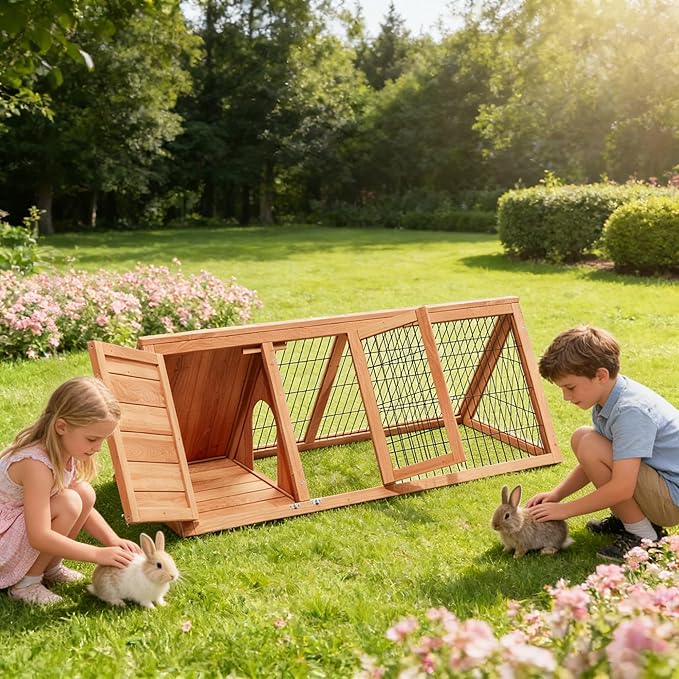 Rabbit Hutch & Chicken Coop Outdoor Small Animal Cage (Brown) (Brown)