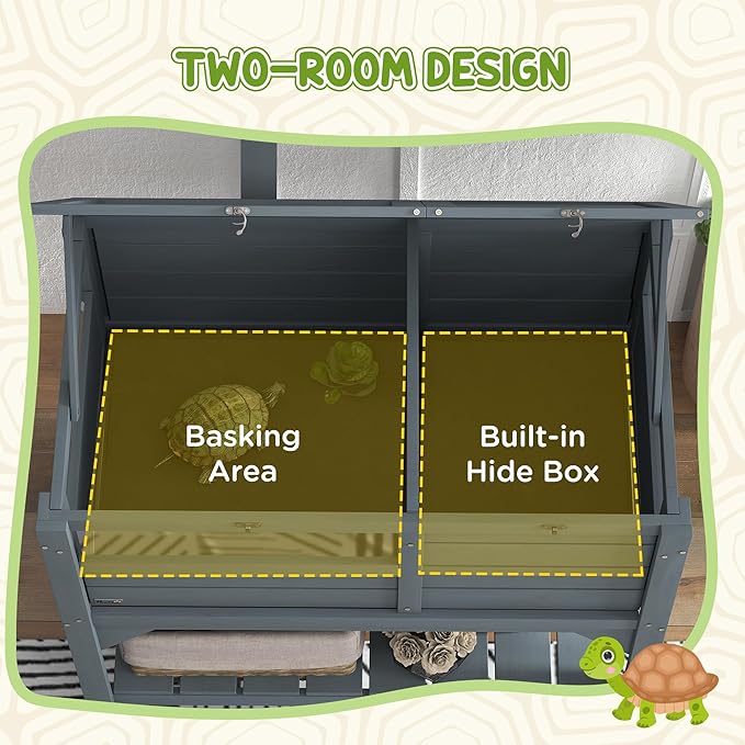 PawHut Tortoise Habitat with Shelf Storage, Reptile Enclosure with Tray, Light Support Frame, Gray