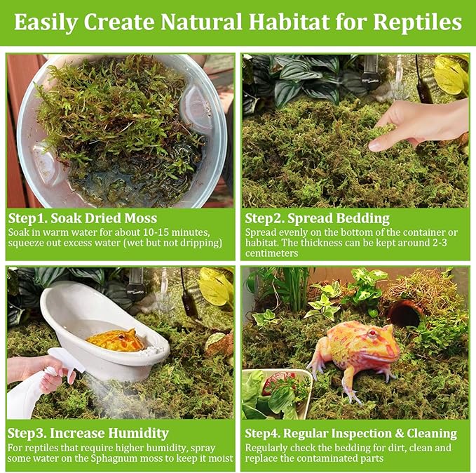 Legigo 3.5 OZ Sphagnum Moss for Reptile- 4 QT Natural Reptile Moss Terrarium Moss Substrate, Snake Tank Moss Peat Moss Reptile Bedding for Snake, Gecko, Ball Python, Frog and Orchids Plants