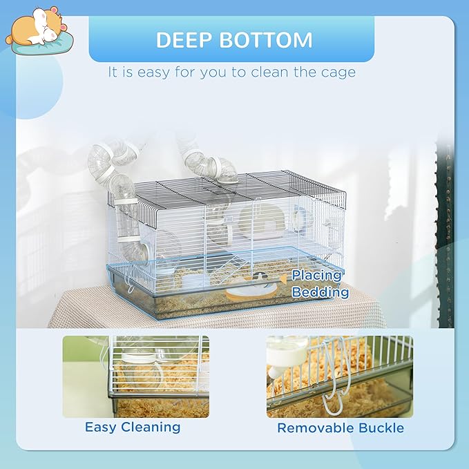 Hamster Cage Kit - Fun & Interactive Cage Measures - Pet Cage with Running Wheel & Ramp & Food Dish - Large Hamster Habitats