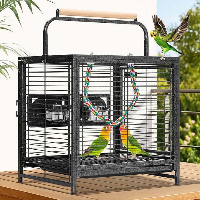 19'' Wrought Iron Portable Bird Cage Parrots Conures Lovebird Cockatiel Travel Carrier