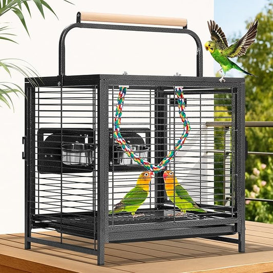 19'' Wrought Iron Portable Bird Cage Parrots Conures Lovebird Cockatiel Travel Carrier
