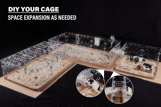 Acrylic Guinea Pig Cages - 3x3ft Small Animal Cage | DIY Extendable | Easy-to-Clean Disposable Bottom (Without Lid)