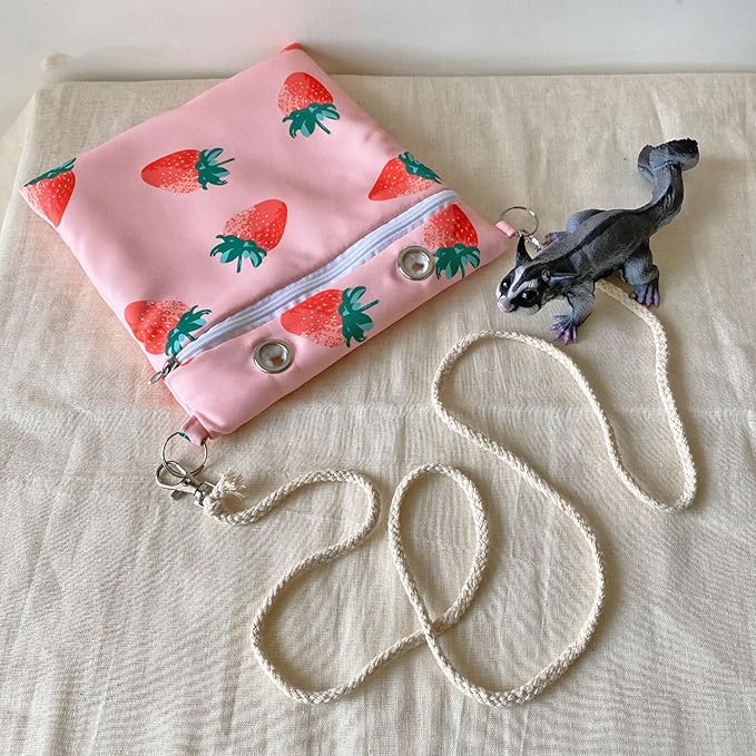 Handmade Faux Rabbit Fur Sugar Glider Bonding Carry Pouch Portable Small Animal Carrier Bag Small Animal Bonding Crossbody Strap for Hamster Rat Gerbil Other Small Pet Sleeping Bag with Vent (Pink)