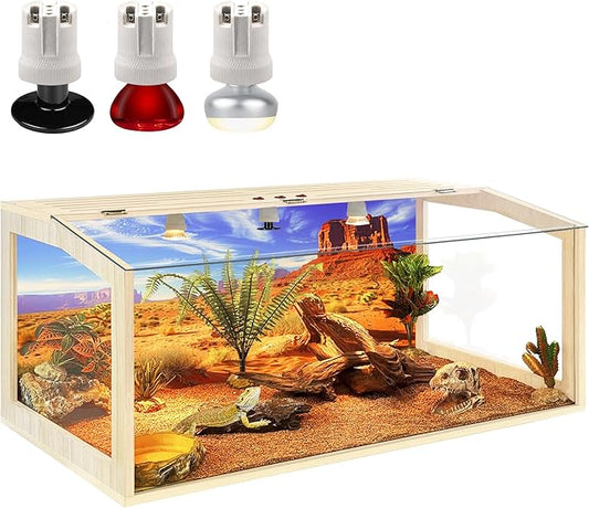 PROLEE Bearded Dragon Tank, Up to 81Gallon Reptile Enclosure, Tempered Glass Lizard Tank, Bearded Dragon Enclosure with Built-in Lamp Fixture for Chameleon (Skylight Roof, 81Gallons,48x19.5x19.5 Inch)