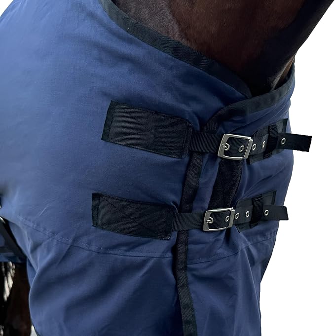 Waterproof Horse Turnout Blanket - Medium Weight Winter Blanket (220g Fill) with Detachable Neck Cover - Blue - 72 in