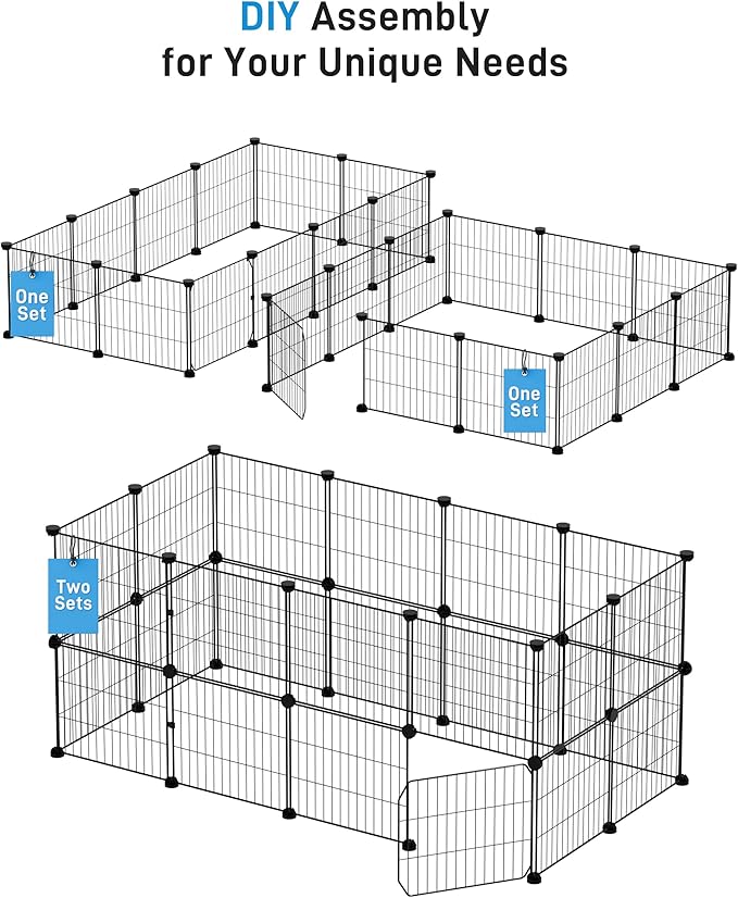 BUCATSTATE 12 Panels Guinea Pig Playpen, Rabbit Playpen Indoor, 47" L x 24" W x 12" H Small Animal Playpen with Door for Guinea Pigs, Bunny, Hedgehogs, Chinchillas