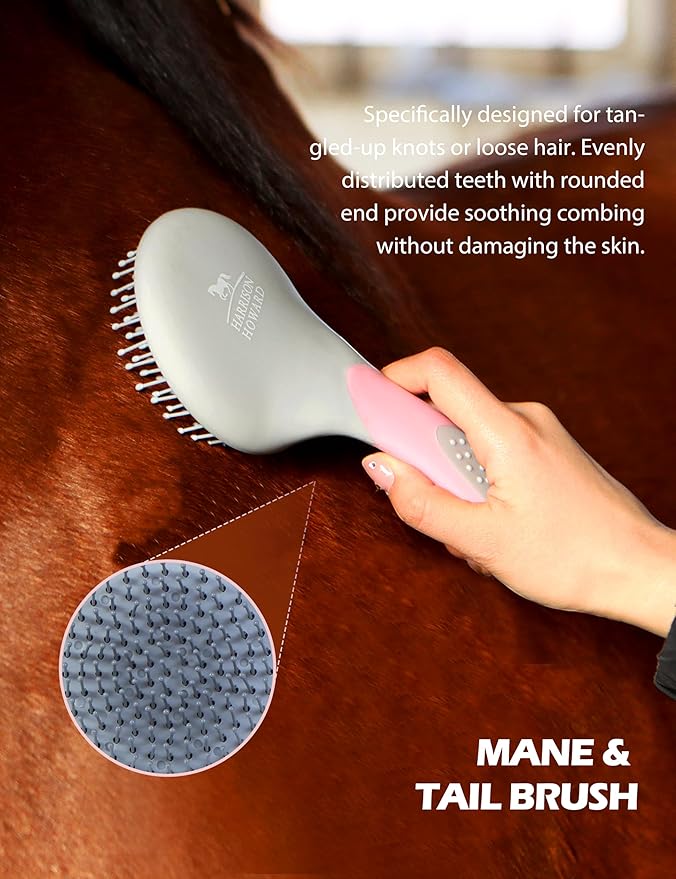 Horse Grooming Kit, 9-Piece Grooming Tools Set for Daily Horse Care – Includes All Essential Tools for Everyday Grooming Pink