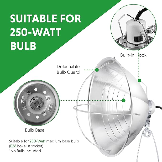 Simple Deluxe Clamp Lamp Light with Ceramic Base, 10.5 Inch Aluminum Reflector and 6 Feet Power Cord for Heat Lamp & Work Light, 2-Pack