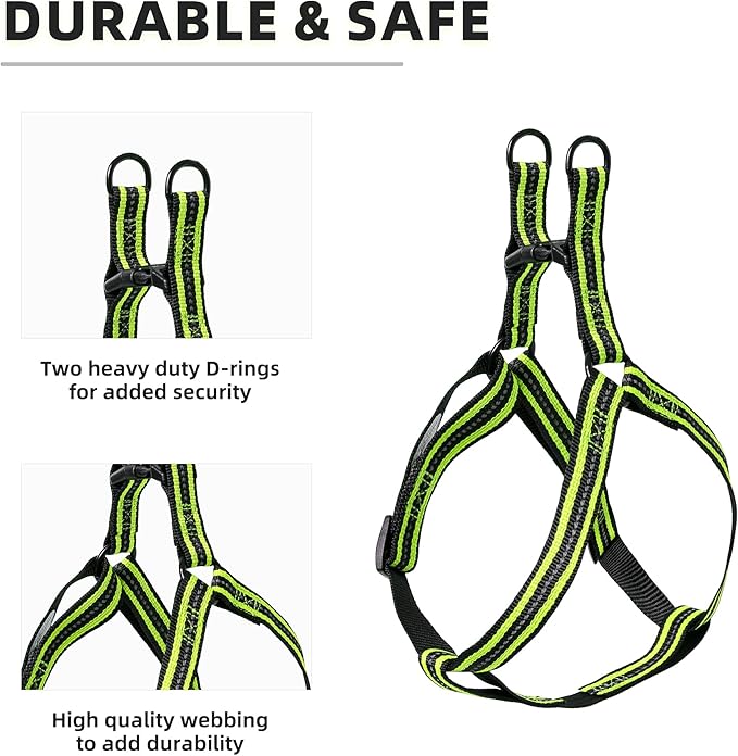 Mile High Life Night Reflective Double Adjustable Band Nylon Small Puppy Pet Dog Combo Collar Leash and Harness Set (Reflective Stripe Lime Green, Small (Pack of 3))