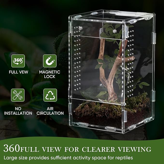 Jumping Spider Enclosure, Jumping Spider Accessories, Transparent Acrylic Amphibian Terrarium, Animal Box Habitat for Spiders, Arthropods, Amphibians, Etc. (7.88 * 4.72 * 4.72in)