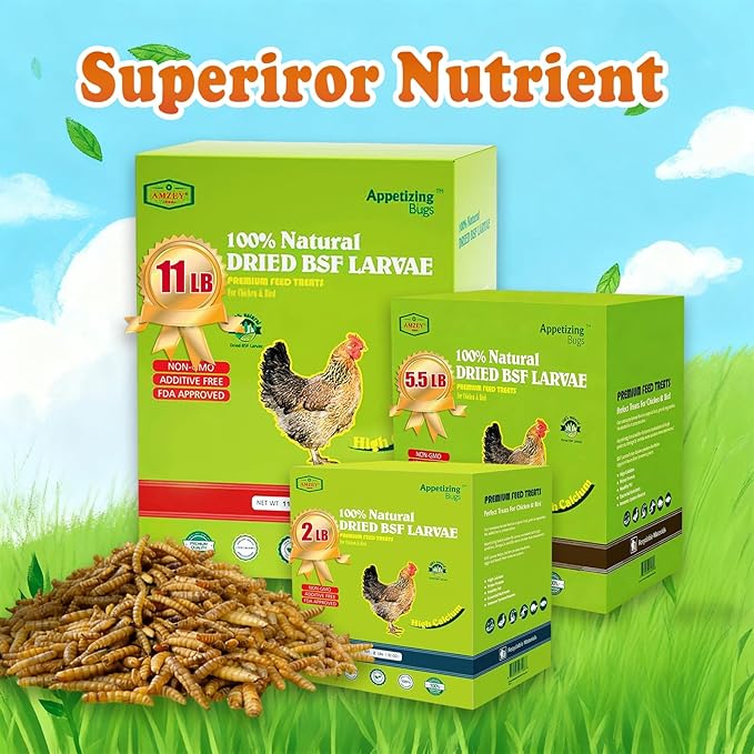 5.5 LBS Dried Black Soldier Fly Larva/Dried Mealworms - 100% Natural BSF Larvae - 85XMore Calcium Than Mealworms - High Calcium Treats for Chickens, Birds, Reptiles, Hedgehog, Geckos, Turtles- 5.5 LBS