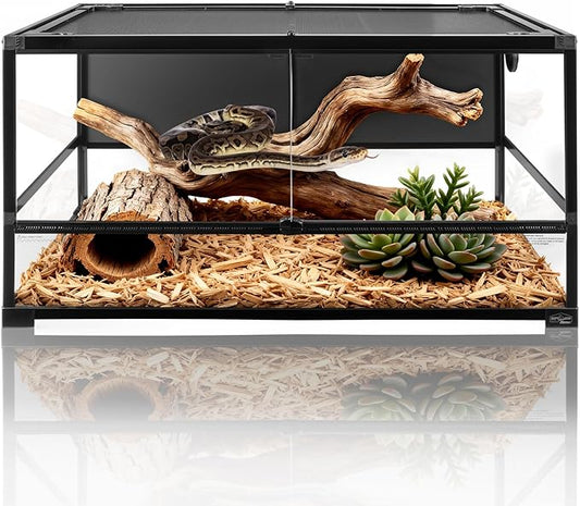 70 Gallon Full Glass Reptile Tank, Quick Fold Reptiles Enclosure with Waterproof Base, Top Screen Ventilation, 40" x 20" x 20" Front Opening Large Terrarium for Bearded Dragon, Ball Python, Snake
