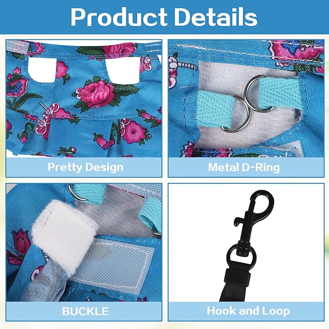 Bearded Dragon Harness and Leash Skirts Set Adjustable Reptile Lizard Leash Rope Dresses Clothes Starter Kit Accessories for Small Animal Outdoor Walking Training (Blue)