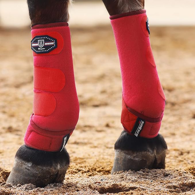 Harrison Howard Horse Sport Medicine Front Shock-Absorbing Boots All-Round Lower Limb Protection & Support Sport Boots Perfect for Endurance Training and Performance Pack of 2 Scarlet Red XL