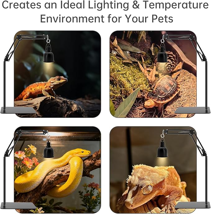 RTNLIT Reptile Lamp Stand Reptile Heat Light Stand (15.7inch to 65.9inch) with 360° Adjustable Swing Arm, Metal Bracket Floor Light Holder for Bearded Dragon Lizards Turtles Snake and Chicks