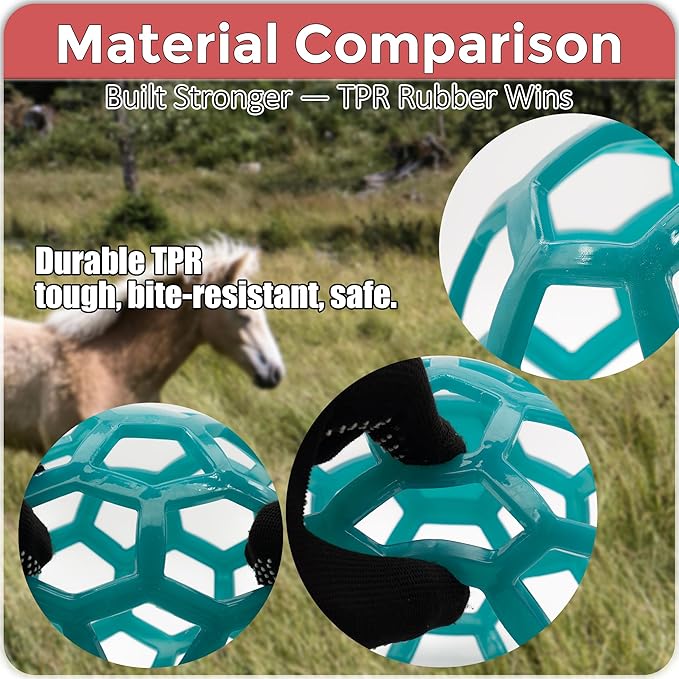 mayoken® 4 Pack Horse Treat Ball Hay Feeder Toy – Durable TPR Hanging Feeding Toy for Horse, Goat, Sheep & Pony – Enrichment to Relieve Stress & Prevent Boredom (Red + Blue)