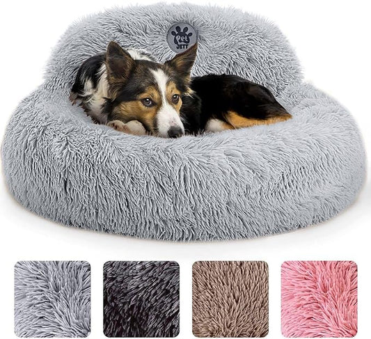 PetJett Calming Dog Bed Medium Size Dog - 30'' Donut Bed, Washable Dog Bed - Anti-Slip Super Soft Fluffy Plush Round Bed, Anti-Anxiety Premium Comfort Pet Bed, Fits Dogs up to 45 lbs - Bright Grey