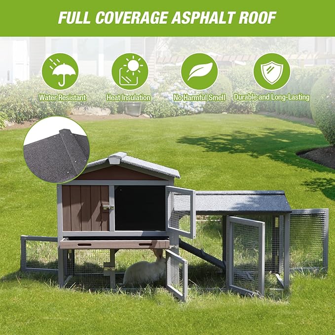 Outdoor Rabbit Hutch with No-Leak Plastic Tray, Expandable Chicken Coop, Large Run Space for Bunny, Guinea Pig, Duck, and Small Animals
