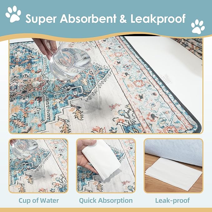SCLOSE Washable Pee Pad for Dogs 2 Pack, 36" x 36" Reusable Puppy Pads Waterproof Dog Rugs, Super Absorbent, Leakproof, Dog Crate Pad, Playpen Mat, Whelping Pads, Blue Medallion