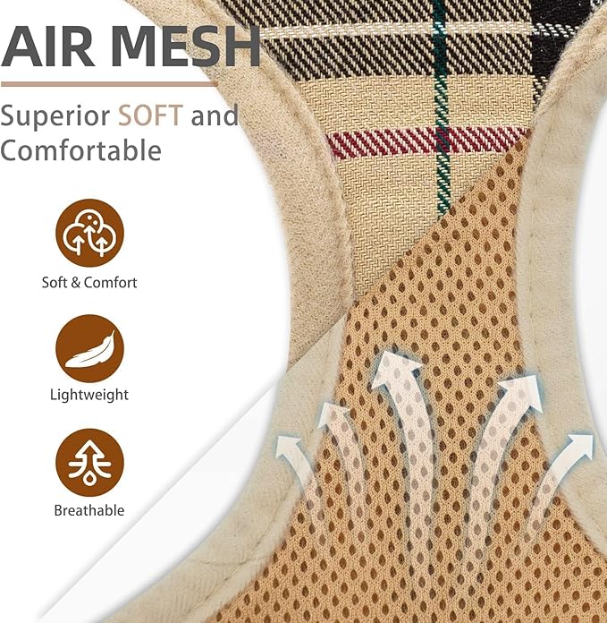 PUPTECK Soft Mesh Dog Harness and Leash Set Pet Puppy Cat Comfort Padded Vest No Pull Harnesses, Beige, L
