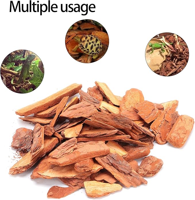LIZEALUCKY Reptile Cork Bark Substrate Bedding, Box Bedding Pine Bark Granule Bedding, Reptile Breeding Bedding Habitat Decor for Tortoises Lizards (Large granules 250g)