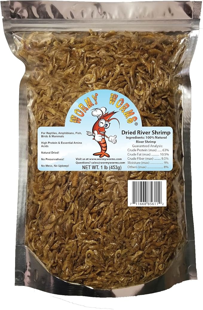 Wormy Worms Dried River Shrimp for Reptiles Amphibians Fish Birds Poultry Mammals etc (1 LB)