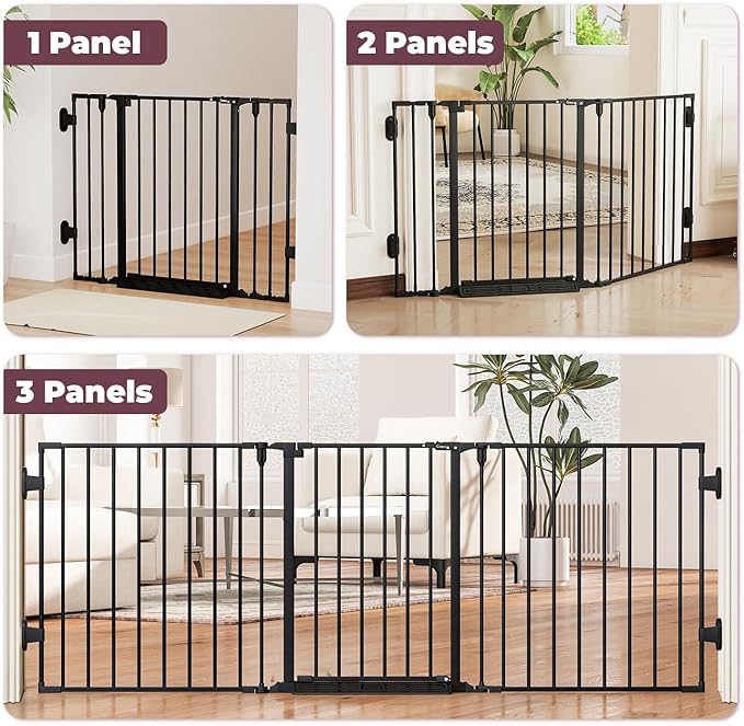 29.4-78" Extra Wide Baby Gate, Long Dog Gates Indoor for Doorways Stairs, Essential Large Safety Gate for Child Toddler with Anti-Trip Pedal, Adjustable Pet Gate, 28" Tall 3 Metal Panels Black