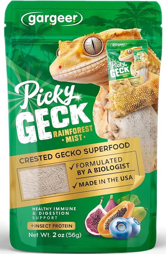 Gargeer 'Picky Geck' Rainforest Mist - Premium Crested Gecko Food | Immune & Digestion Support with Banana, Papaya, Fig & Blueberry | No Fillers - Only Premium Ingredients | 2oz | Made in USA