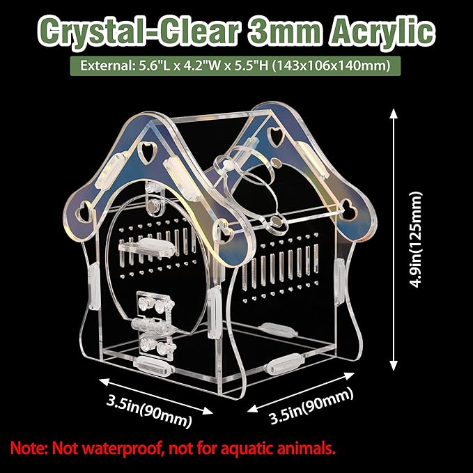 Jumping Spider Enclosure Kit, Acrylic Habitat with Magnetic Door, 3.5" L x 3.5" W x 4.9" H, for Jumping Spiders, Tarantulas, Mantis, Beetles