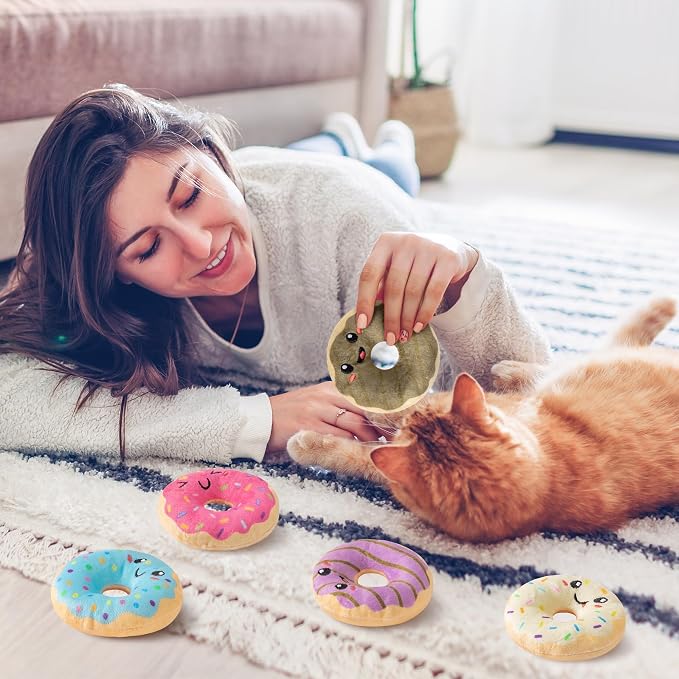 L1rabe Donut Catnip Stuffed Toys for Cats - 5Pcs Black Cat Appreciation Day Funny Dessert Organic Cat Toys Pet Supplies, Indoor Cats Chew Bite Teething Tools Kittens Catmint Interactive Supplies - Image 5