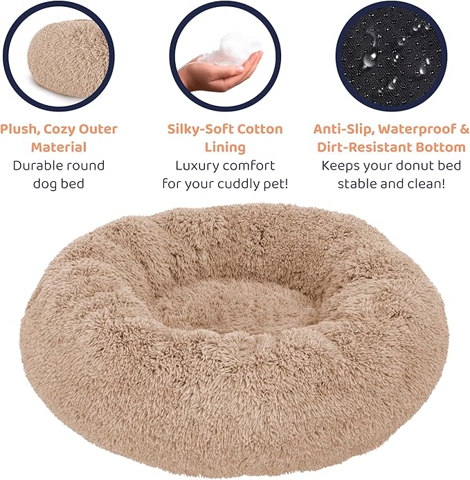 Donut Dog Bed - Premium Comfort for Anxiety Relief - Fluffy & Calming Design with Ultra-Plush Support | Cozy Round Dog Bed with Super Soft Circle Style (Camel, Large)