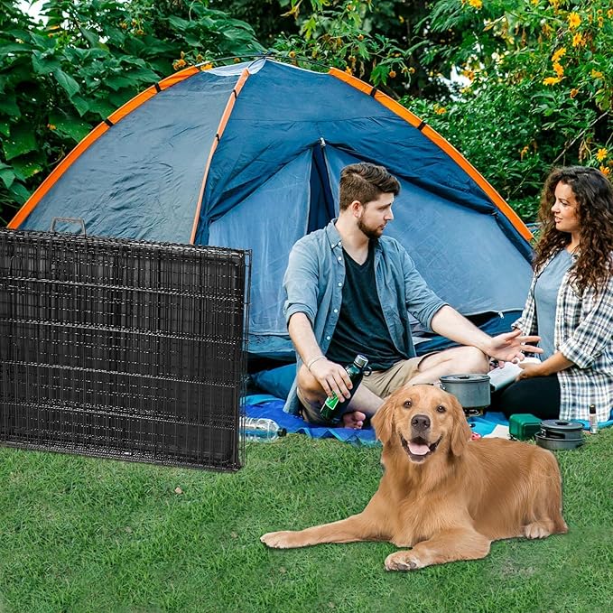 Dog Crate, 42 Inch Large Double Door Portable Dog Cage, Metal Wire Pet Kennel with Secure Lock, Leak-Proof Pan Tray, Foldable Design for Dogs Pets Indoor Training and Outdoor Trave