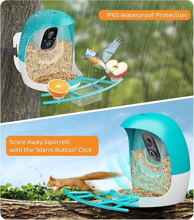 HIXX Smart Bird Feeder with Camera, AI Identify Birds & Auto Capture, 2K HD Live Camera Birdwatching with Color Night Vision for Bird Lovers Gifts (Pea Green)