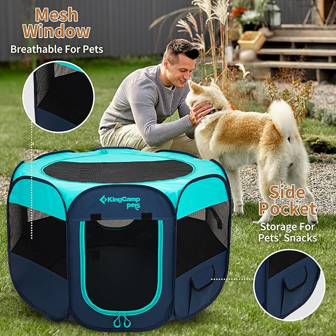 KingCamp Dog Playpen, Portable Foldable Cat Kitten Puppy Tent Crates 29"/36"/50" Pop Up Pet Playpen with Zippered Bottom & Cover for Indoor Outdoor Use (X-Large, Green)