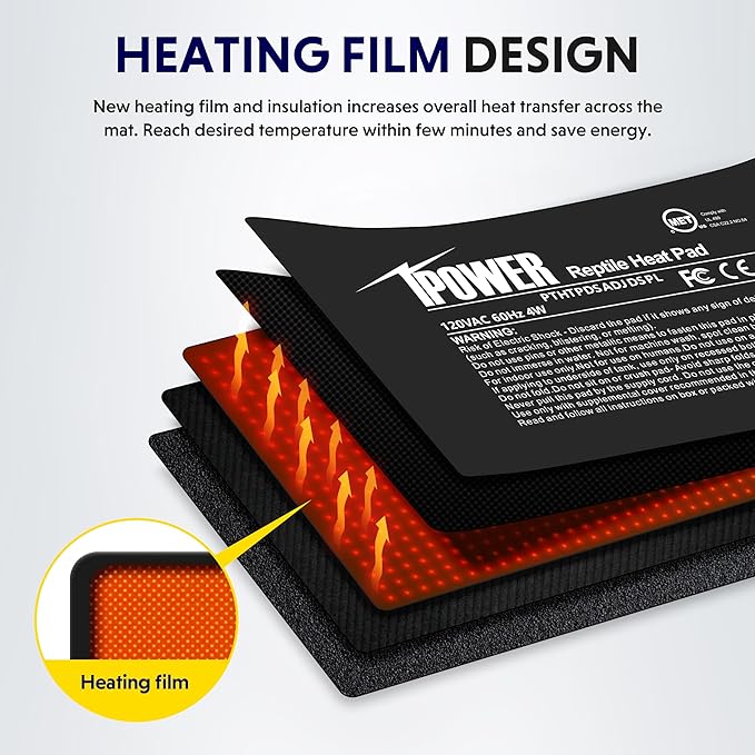 iPower 4 by 7 Inch 4W Reptile Heating Pad with Adjustable Thermostat, Under Tank Warmer Terrarium Heat Mat for Turtles/Snakes/Lizards/Frogs, 2 Pack