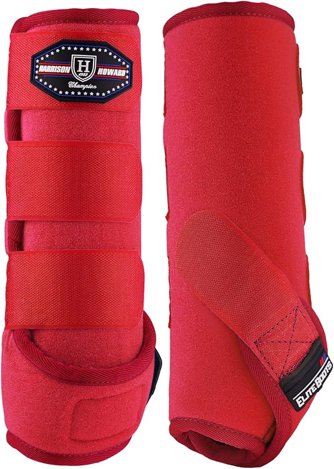 Harrison Howard Horse Sport Medicine Front Shock-Absorbing Boots All-Round Lower Limb Protection & Support Sport Boots Perfect for Endurance Training and Performance Pack of 2 Scarlet Red M