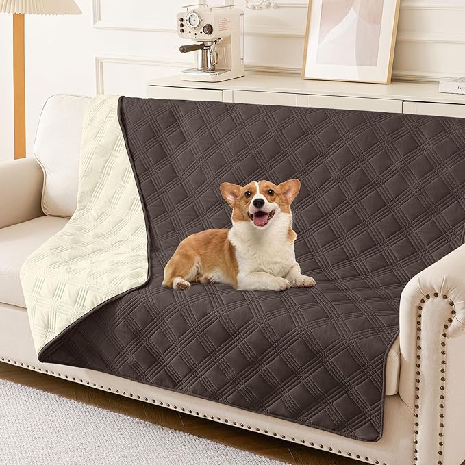 hyha Waterproof Dog Blanket, Reversible Pet Bed Blanket, Soft Sofa Couch Cover for Dogs Washable, Waterproof Pet Couch Covers for Sofa Puppy Cats Furniture Protector(52"x82", Chocolate/Beige)