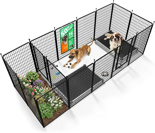 FXW Rollick Unleashed Dog Playpen for Indoor, Yard, RV Camping, 50 inch 16 Panels Dog Pen with Connectors (Pack of 2) for Large Dogs, Black│Patented