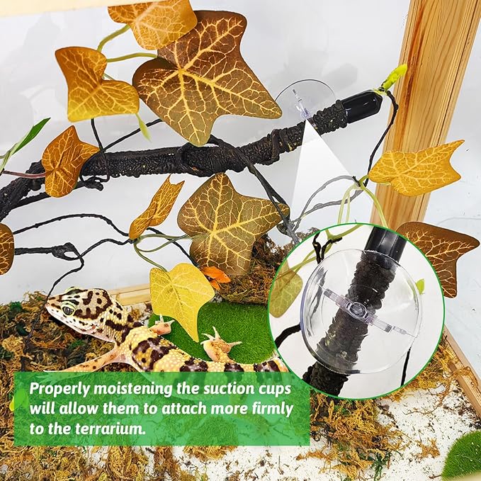 PINVNBY 2 PCS Snake Climbing Branch, Flexible Jungle Reptile Vine with Suction Cup Gecko Climb Tree Branches Chameleons Cage Accessories for Lizards,Tree Frog, Crested Gecko,Snake Enrichment（Orange）