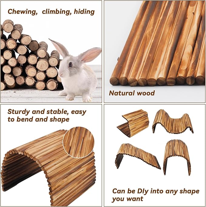 Large Bunny Wooden Hideout Bridge,Flexible Rabbit Tunnel Wood Small Animal Chew Climbing Toys Ladder Ramp Hut for Guinea Pig, Chinchillas, Hedgehogs, Ferrets, Rat(15.74 x 11.0 in)
