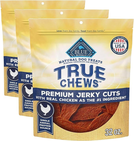 Blue Buffalo True Chews Premium Jerky Cuts Dog Treats, Made in the USA with Natural Ingredients, Chicken, 32-oz Bag, (Pack of 3)