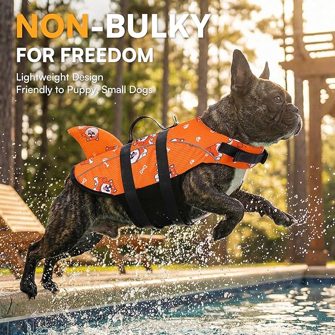 Queenmore XXS Cat Life Vest for Swimming, Extra Small Dog Life Jacket for Boating, Lightweight Dog Shark Life Jacket with Rescue Handle/Leash Hook/Reflective Strips