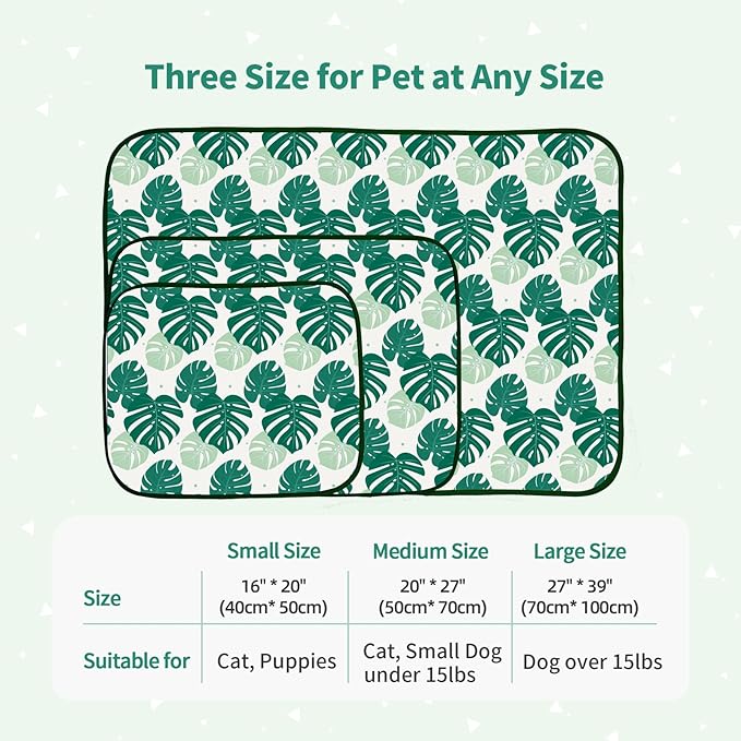 NWK Pack of 4 Pet Cooling Mat for Large Dogs -Q-Max>0.345 Ice Silk Cooling Mat for Dogs & Cats Portable & Washable Pet Cooling Blanket for Summer (4pcs, Green Leaf, 39'' X 27'' X 0.3'')